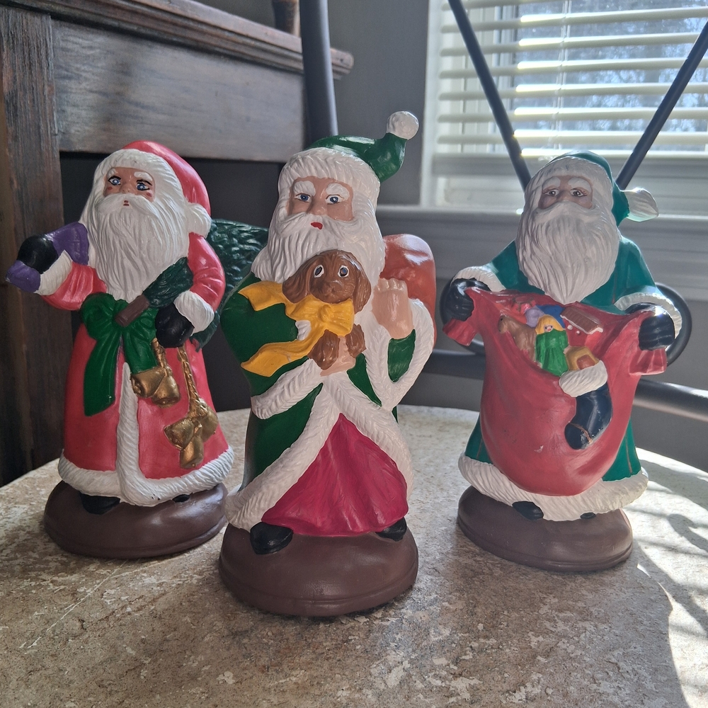 Vintage 90s Nostalgia Handmade Santa Figurine Set Of 3 Colorful 90s Aesthetic